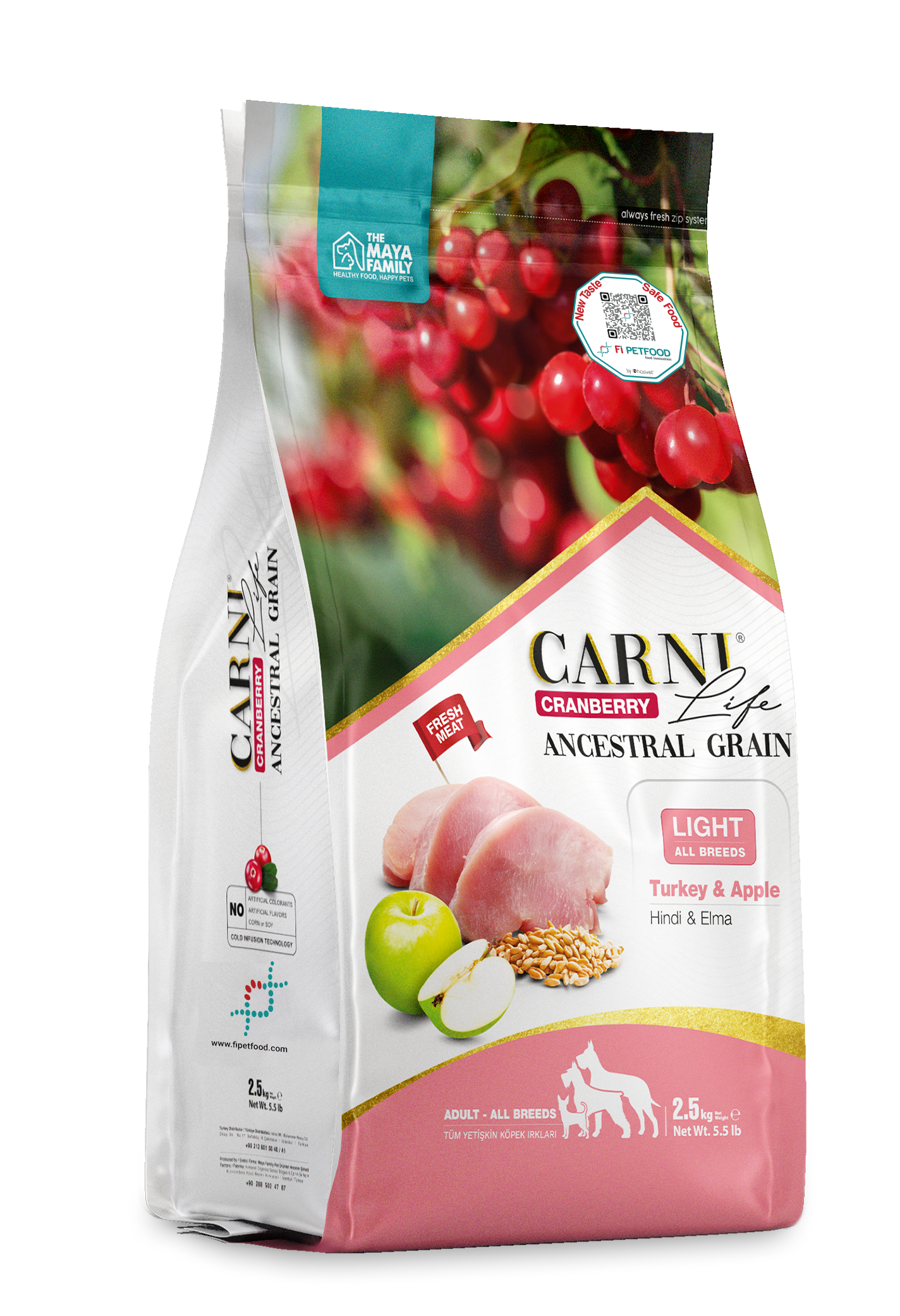 CARNI LIFE CRANBERRY ANCESTRAL GRAIN KÖPEK HİNDİ & ELMA YETİŞKİN LIGHT TÜM IRKLAR 